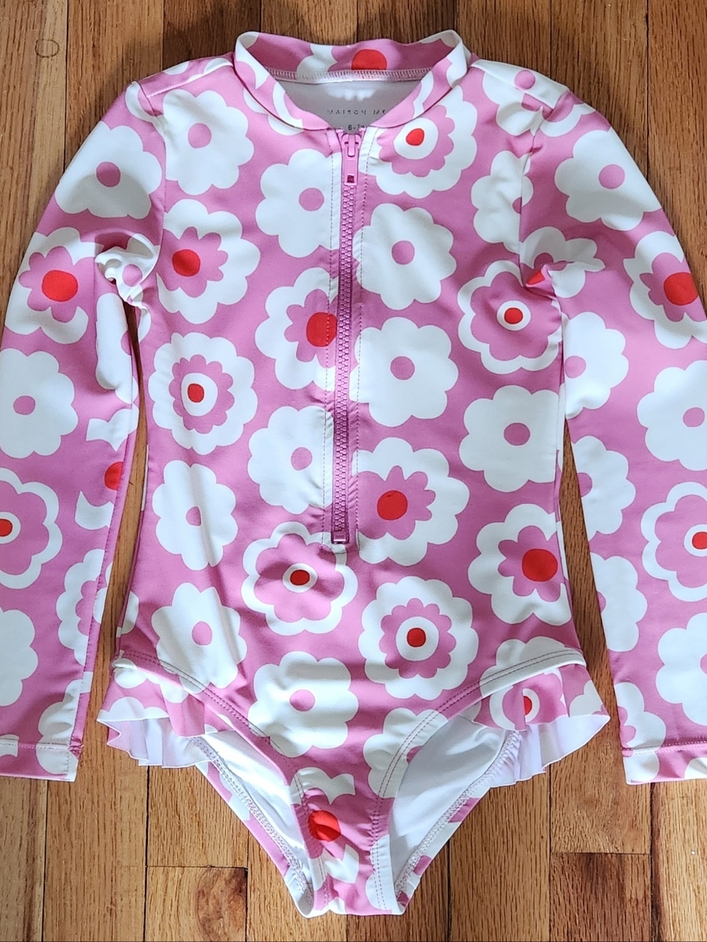 Maison Me Sadie Rashguard Swimsuit Pink Floral Long Sleeve One Piece